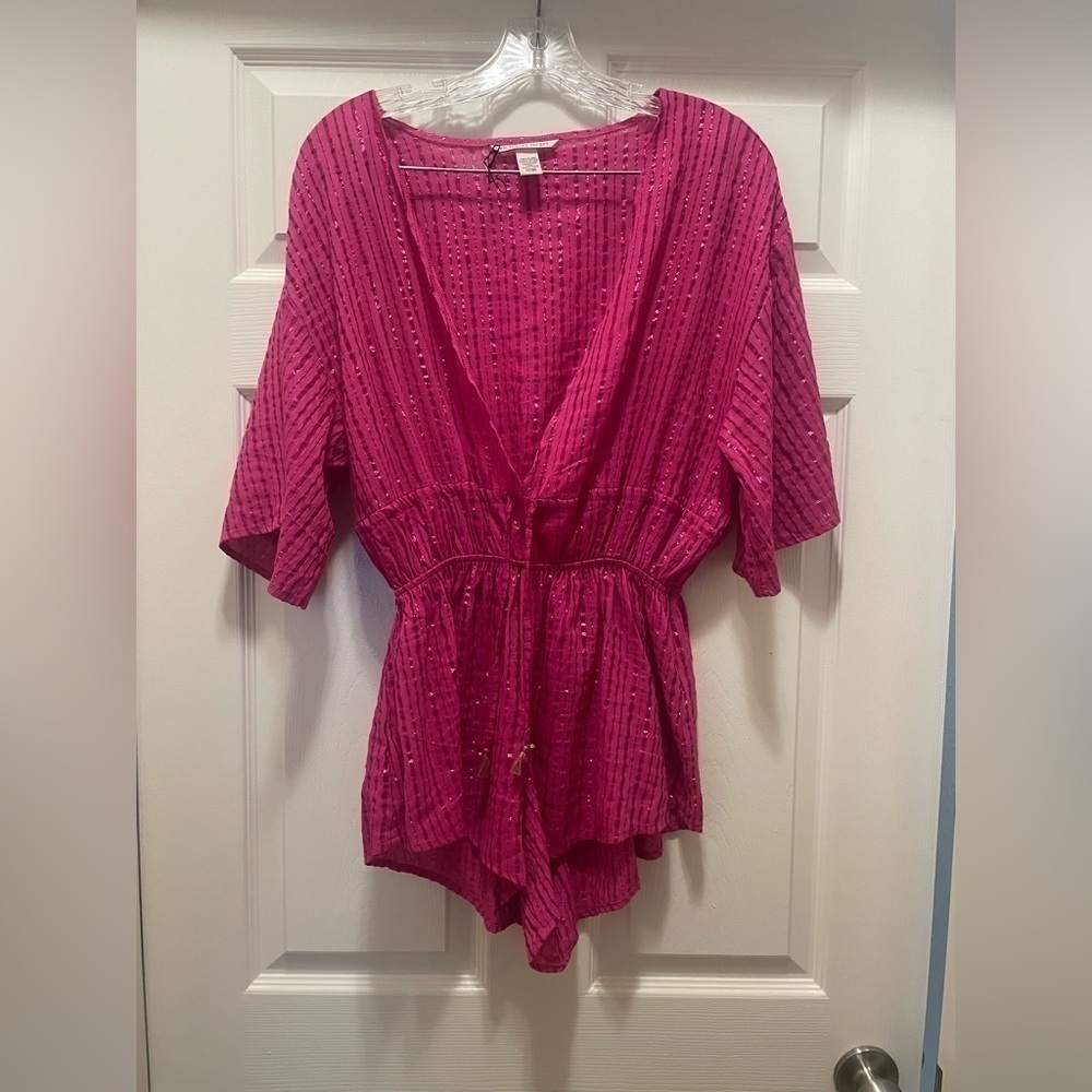 Victoria's Secret Hot Pink Crochet Coverup Romper